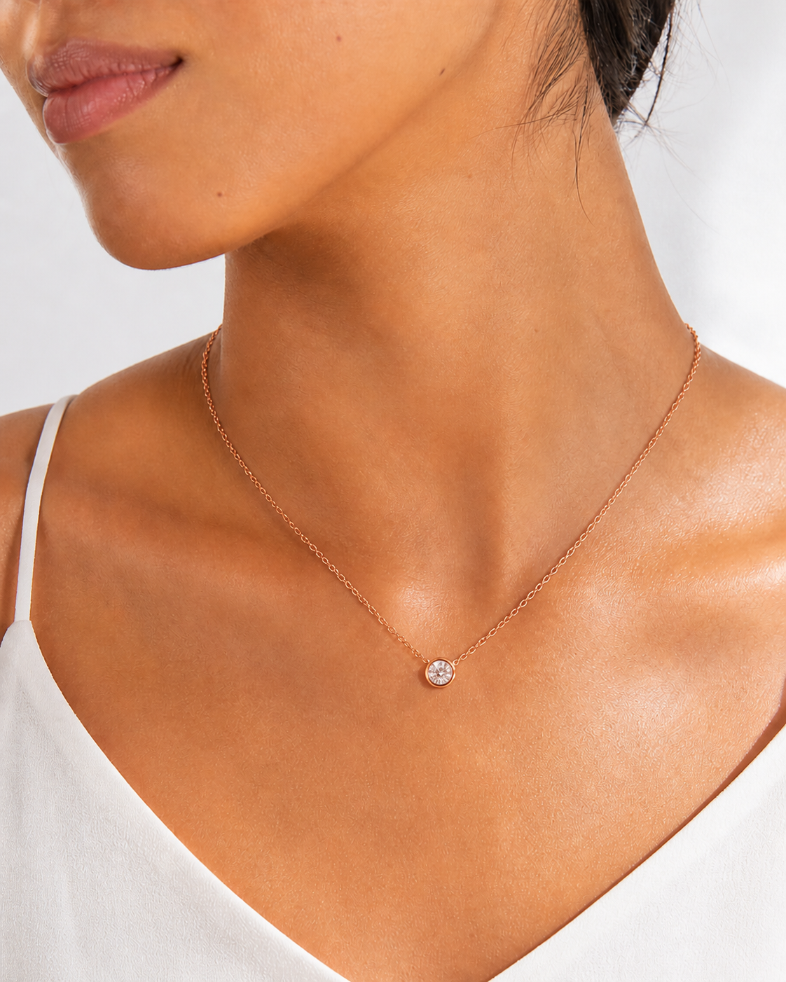 0.5ct (5.0mm) moissanite solitaire necklace, dainty minimalist style.