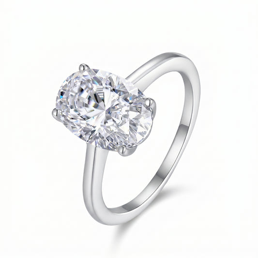 Luvia Jewelers luxury 4.5 carat oval cut moissanite solitaire ring in 925 sterling silver four prong wedding band