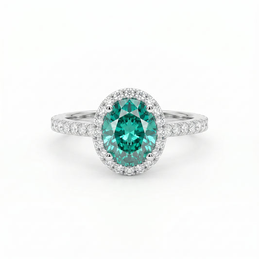 Luvia 1.5 Carat Oval Cut Paraiba Halo Ring in 925 Sterling Silver
