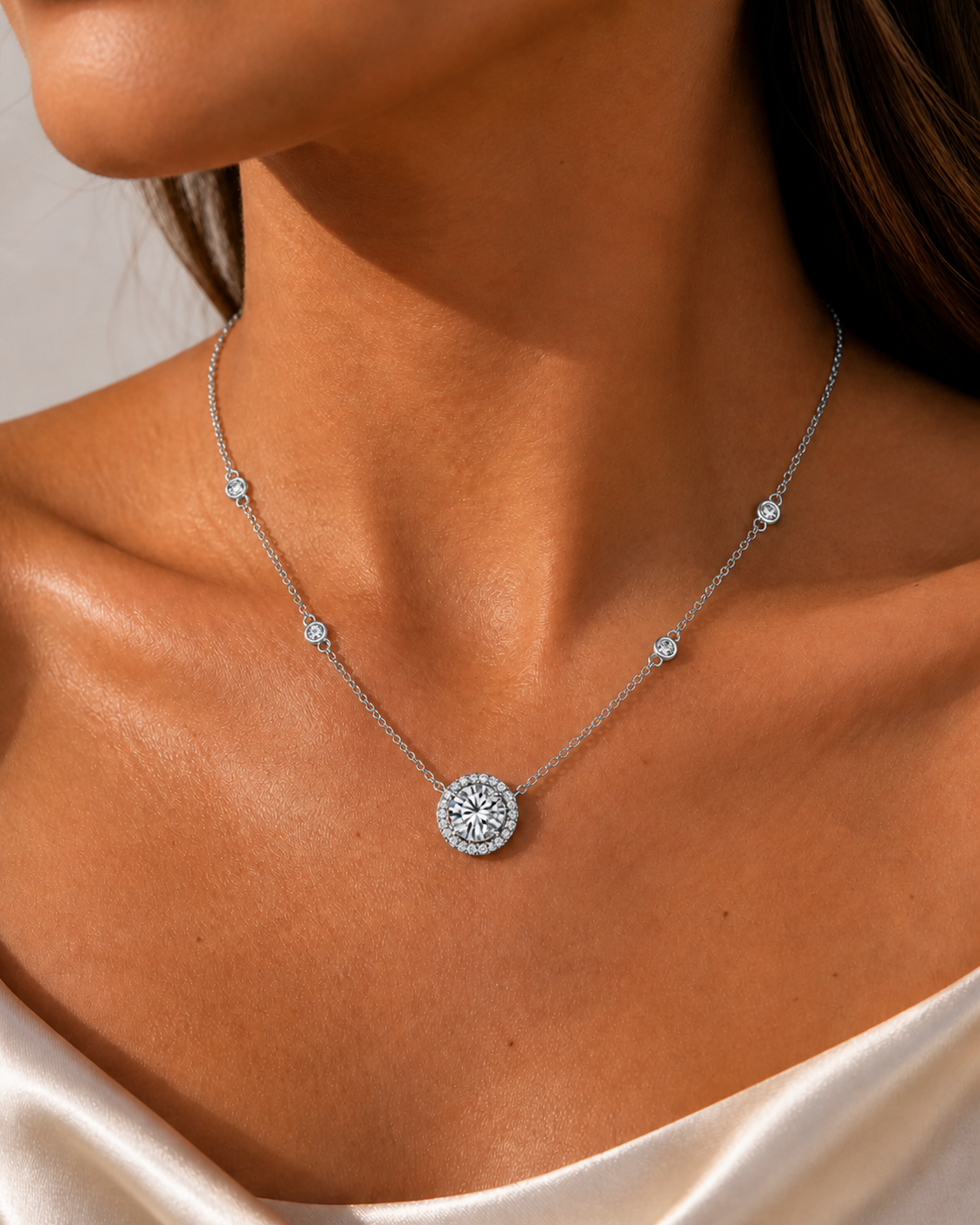 3.0 Carat (9.0mm) large moissanite solitaire pendant, statement luxury piece, GRA certified quality.