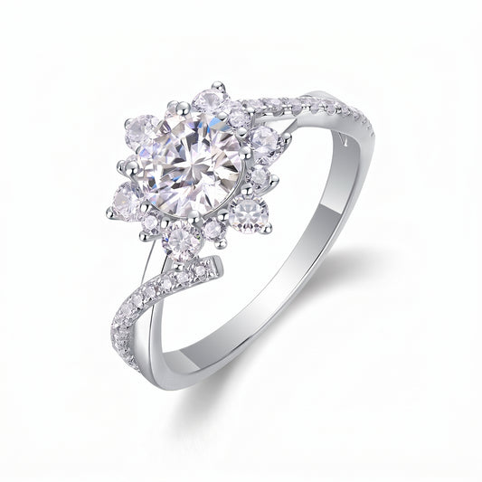 Luvia Jewelers 1 carat sunflower cluster moissanite ring in 925 sterling silver solitaire statement band