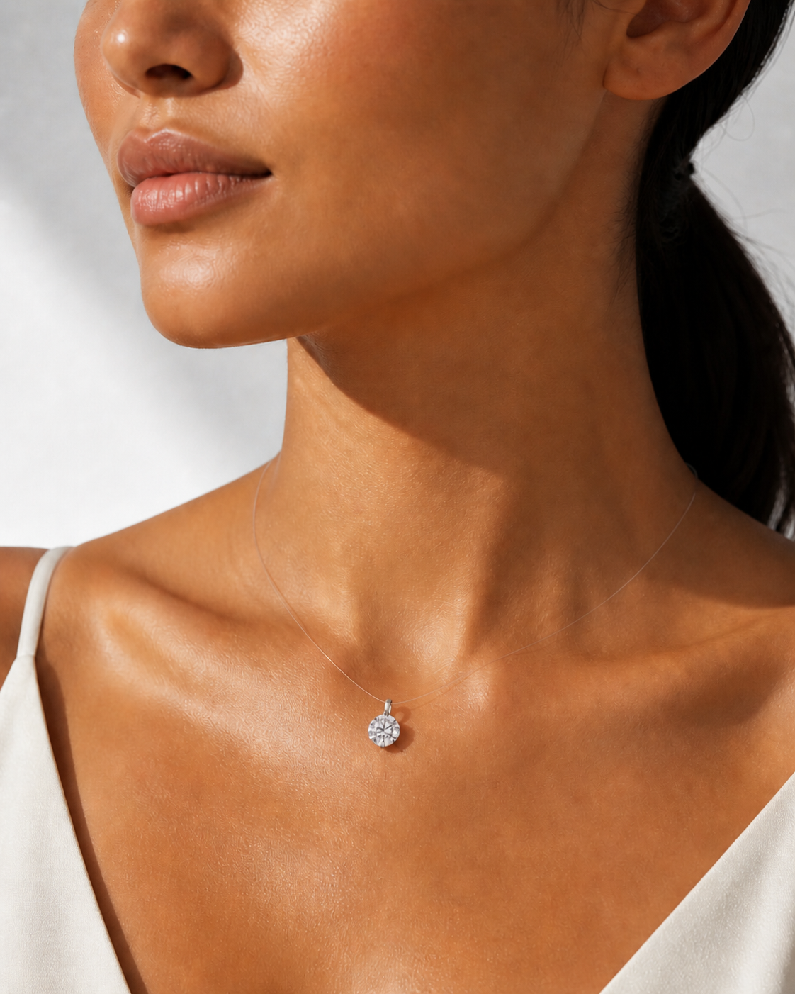 2.0 Carat (8.0mm) moissanite pendant, minimalist luxury style.