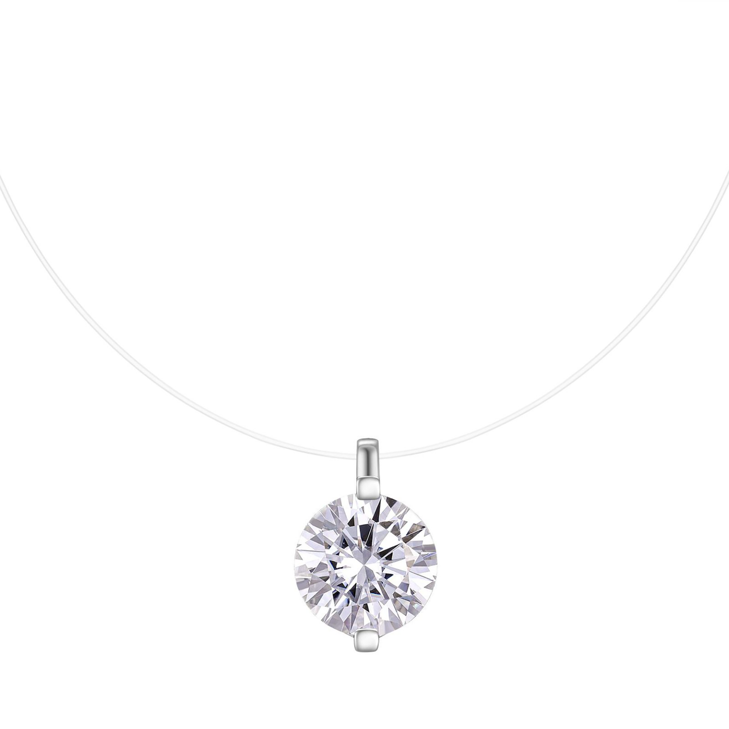 Invisible line solitaire moissanite pendant necklace in 925 sterling silver on white background
