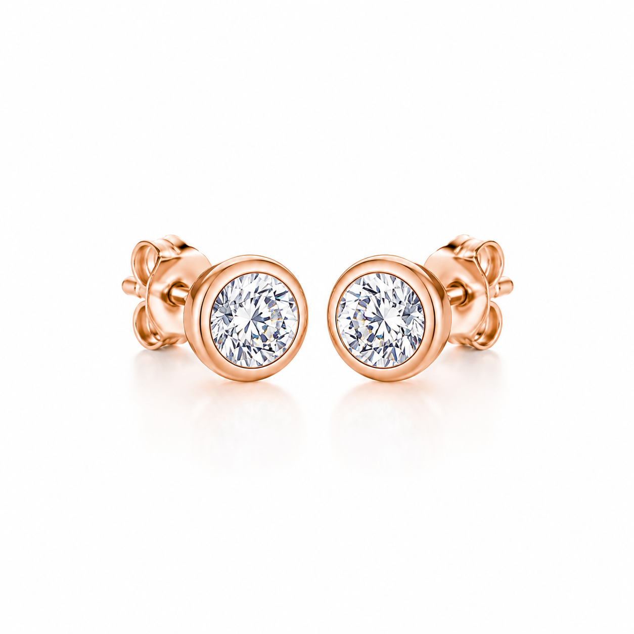 Rose Gold plated Moissanite bubble studs close up shot