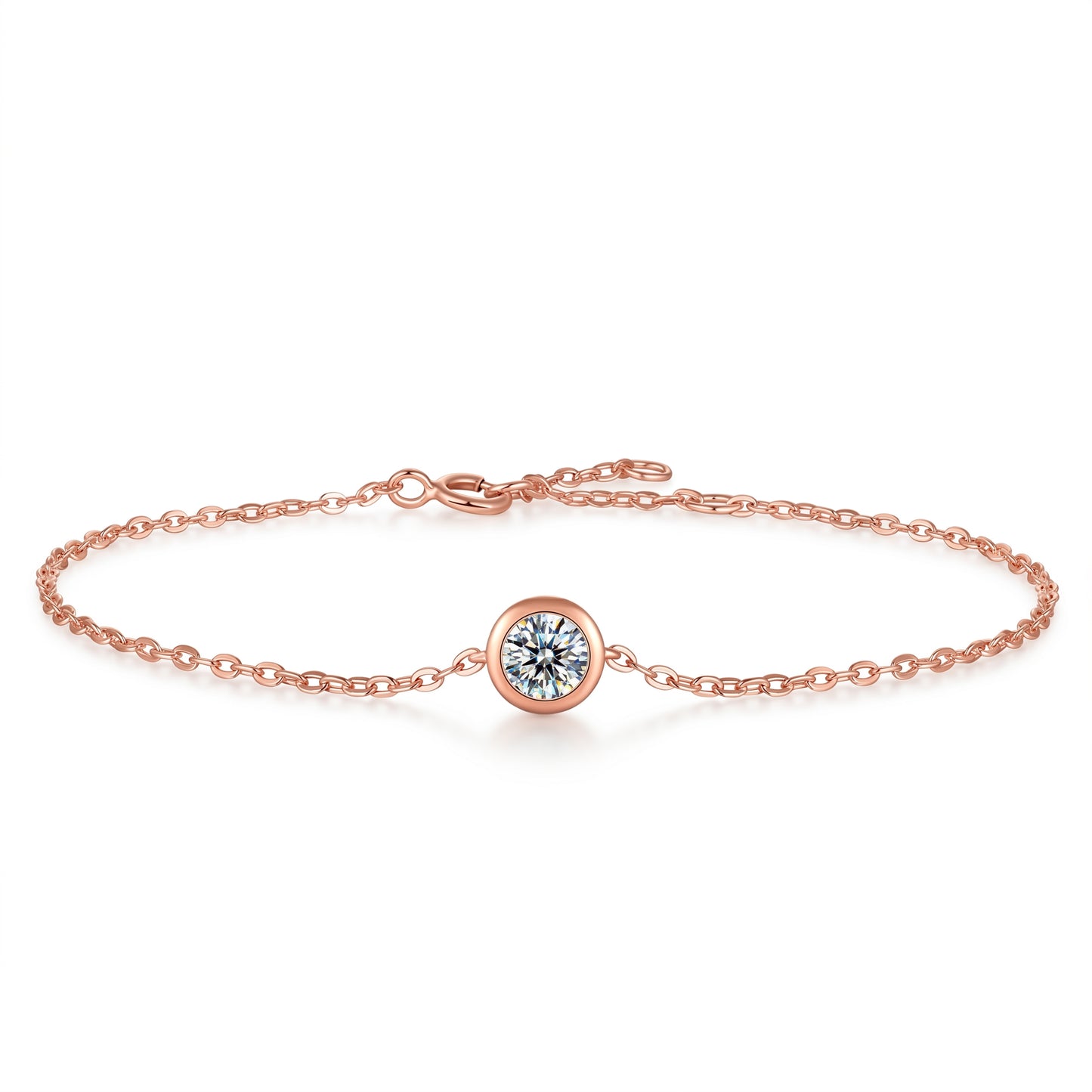 18K rose gold plated moissanite bubble bracelet in 925 sterling silver