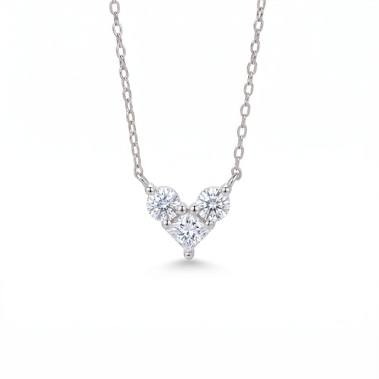 Luvia premium geometric interlocking heart moissanite pendant necklace crafted in 18K white gold plated S925 sterling silver.