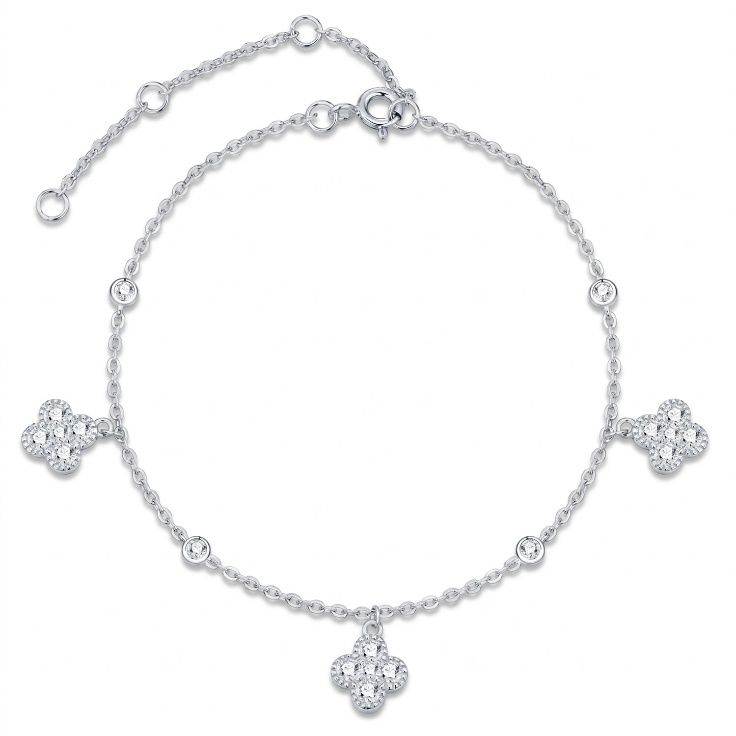 Clover moissanite station bracelet in 925 sterling silver