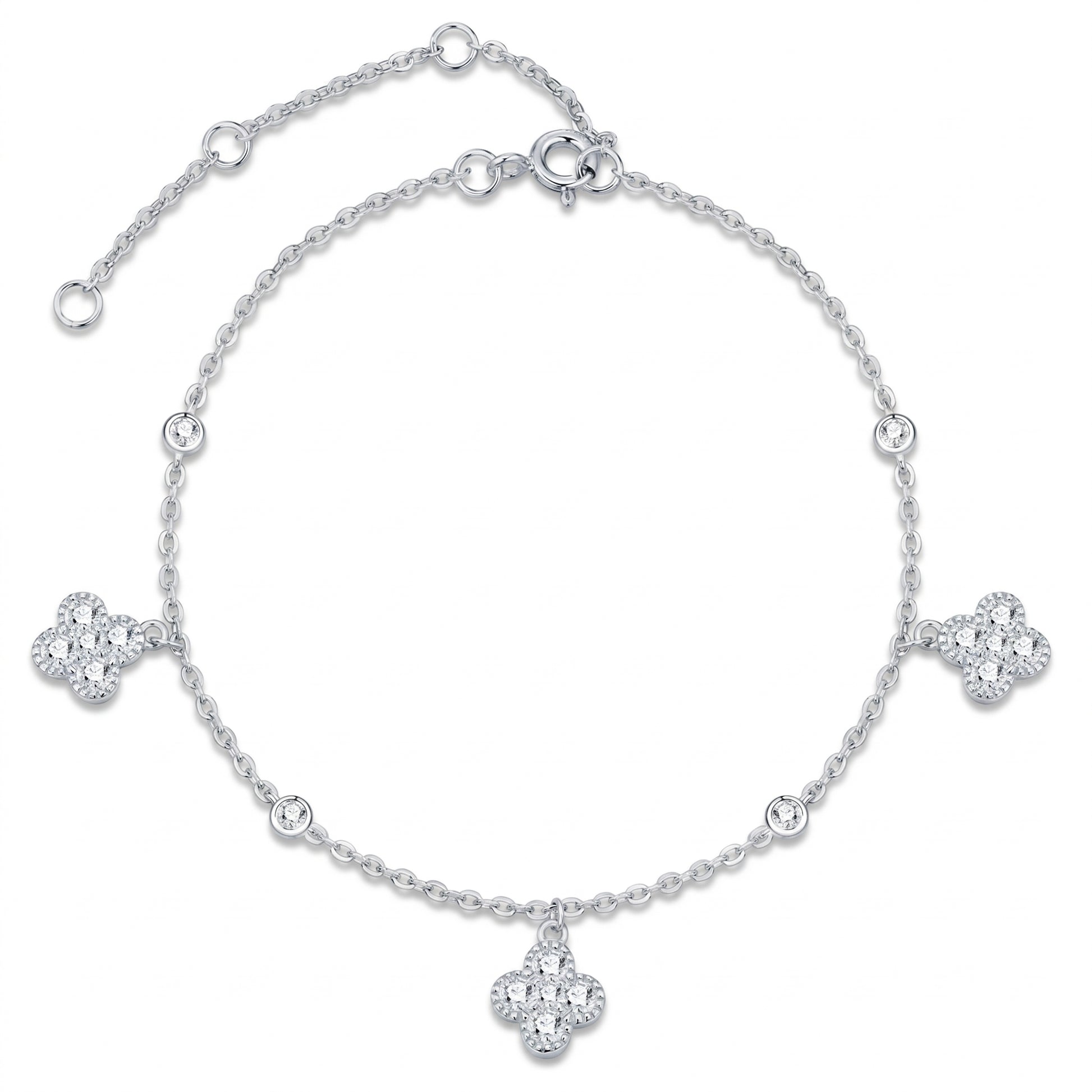 Clover moissanite station bracelet in 925 sterling silver