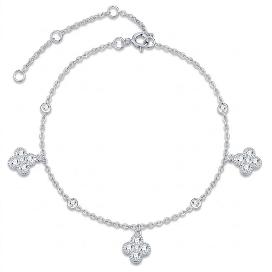 Clover moissanite station bracelet in 925 sterling silver